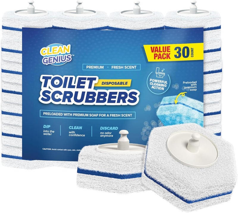 CleanGenius Disposable Prefilled Toilet Cleaning Scrubbers, 30 Count - Image 1